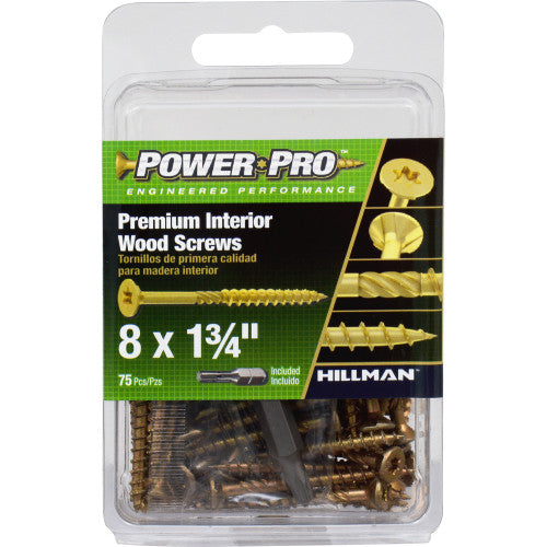 Hillman, Hillman Power Pro Premium Interior Wood Screws #8 X 1-3/4" - 75 Pc